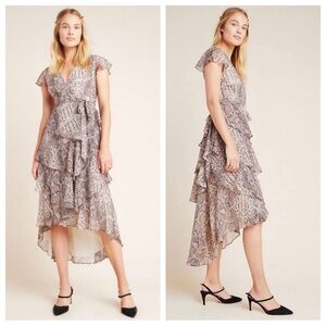 “HUTCH” Anthropologie Ruffled Snakeskin Wrap Dress